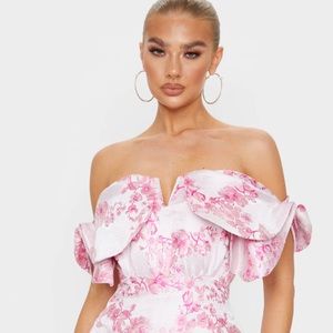 New Pink V Bar Jacquard Bodycon Dress